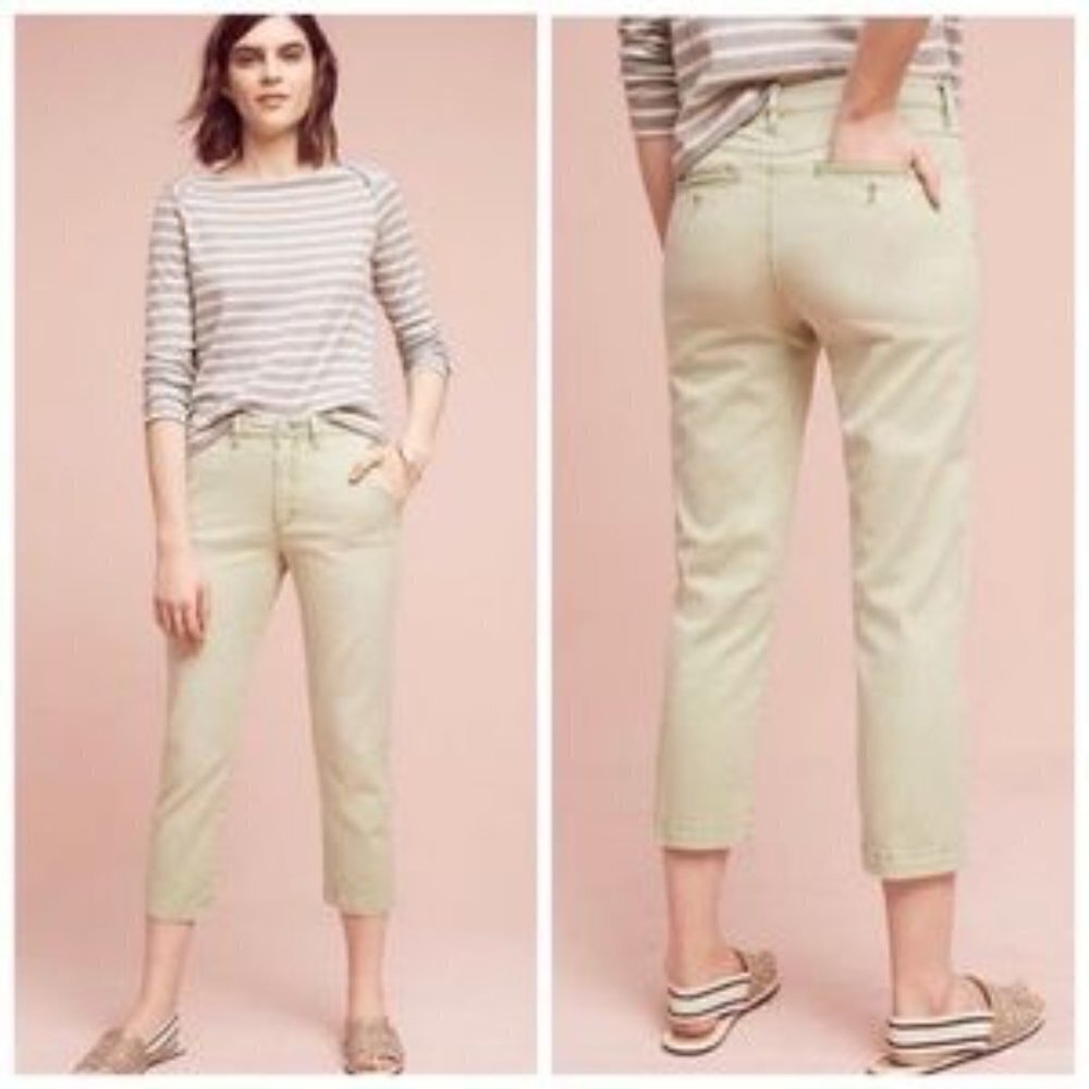 Chino by Anthropologie Soft Mint Green Slim Ankle Pants Mid Rise Cropped Size 26